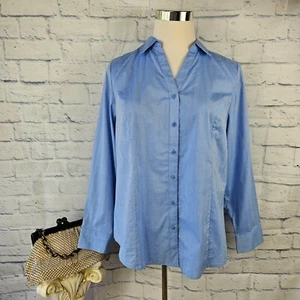 NWT Lane Bryant Size 22 Blue Herringbone Button Up Shirt Blouse Long Sleeve - Picture 1 of 10