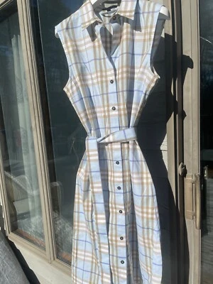 BURBERRY LONDON Shirt Dress Check Pattern Button Down BLUE  12  ITALY NWOT - Image 1 of 4