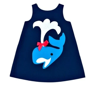 Vintage Chocolate Soup Navy Blue Jumper Dress Size 5 Whale Applique Nautical - Picture 1 of 7
