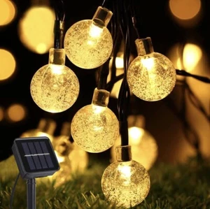 Solar Fairy Lights Outdoor 26ft 40 LED Crystal Globe Warm White Garden Party - Picture 1 of 6