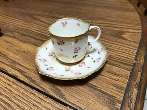 George Jones Crescent Demitasse Cup & Saucer Vintage Rare Find, pink rose - Picture 1 of 5