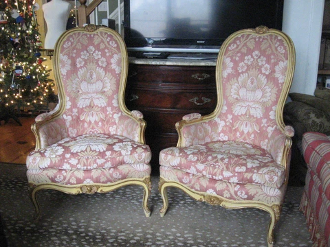 Vintage Louis XV French Painted Gilt Bergere Armchairs Baroque Rococo BEAUTIFUL Cover