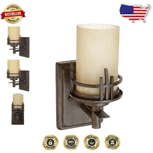 Transitional Wall Sconce - Warm Mahogany Finish & Goldenrod Shade, Indoor Use - Picture 1 of 12