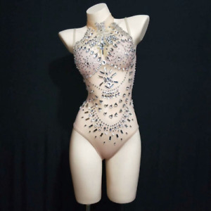 2022 New Top Sexy See-through Diva Dancer Rhinestone Bodysuit Costume
