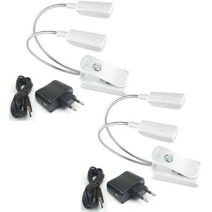 2 x LED Schwanenhalslampe 2-Arm weiß mit Netzteil und USB, Leselampe Klemmlampe