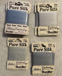Bucilla Assorted Blues 100% Pure Silk Ribbon Emb 3 Yards (Lot of 10) - Picture 1 of 2