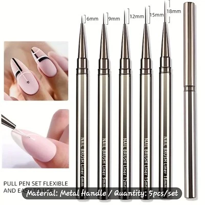 Durable Metal Precision Nail Art Brush Set 5pcs - Image 1 of 4