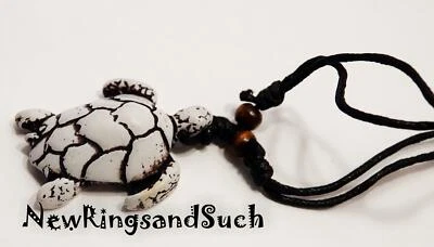 Collar con cordón de tortuga marina cuentas de madera nudo deslizante abierto y cerrado resina blanca Foto 1 de 3