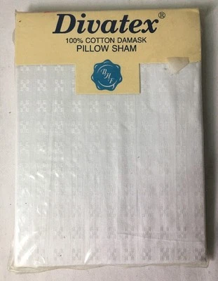 Vintage Divatex Pillow Sham White Percale Cotton Damask Twin Standard Size - Image 1 of 4