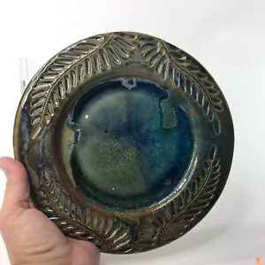 Tab Boren Clay Art Plate Ferns Blue 2003 Clinton Mississippi Signed by Artist - Picture 1 of 11