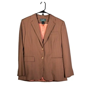 Ralph Lauren Womens Blazer Jacket Brown Wool Striped Lined Office Career Size 10 - Picture 1 of 8