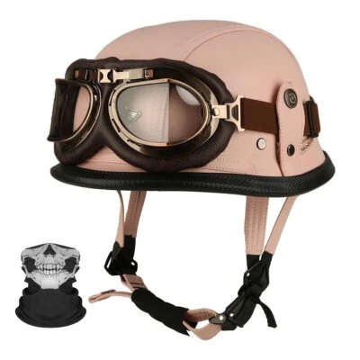Retro Army Style Scooter Chopper 61-62mm Open Face German Helmet Leather Aviator - Image 1 of 4