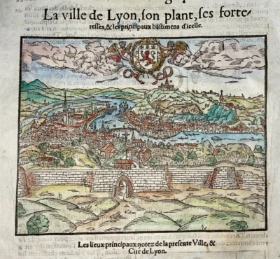 LYON FRANCE 1568 SEBASTIAN MUNSTER ANTIQUE ENGRAVED VIEW 16TH CENTURY - Image 1 of 3