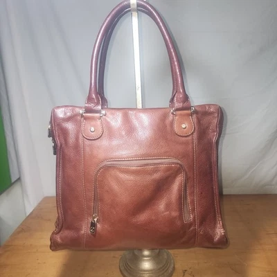 LIZ CLAIBORNE brown leather double handle business tote bag - Image 1 of 4