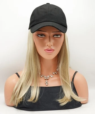 SOMBRERO LARGO de Henry Margu, sombrero negro con cabello, cabello rubio claro 16H, ¡LIQUIDACIÓN! NUEVO Foto 1 de 4