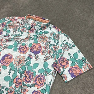 Swannies Polo Shirt Mens XL Floral Roses Performance Golf AOP Colorful Stretch - Picture 1 of 11