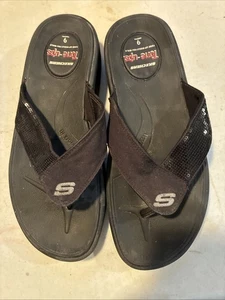 Skechers Tone-Ups Women's Size 9 Black Sandals Two-Tone Sequin Flip Flops - Picture 1 of 4