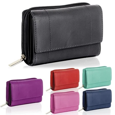 Womens Leather Purse Ladies Genuine Leather Zip Wallet RFID Card Coin Holder - Image 1 of 4