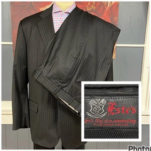 Estes Custom Suit Men 50L Long Wool Cuffed Pleated Pants 42x29 Tailored Black - Picture 1 of 15