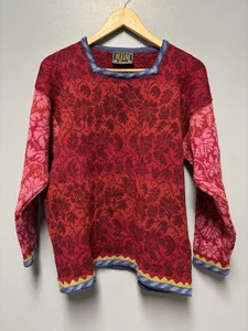 VTG Oleana Norway Sweater Women M Colorful Floral AOP Wool Knit Pullover 90s - Picture 1 of 8