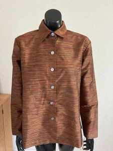 🎄Nexx taglia M arancione con bottoni manica lunga 100% seta top - Foto 1 di 7