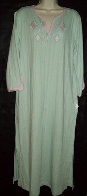 NWT STAN HERMAN 50" ZIP FRONT LONG ROBE SEERSUCKER KNIT PUTY GREEN/PINK 556600 M - Image 1 of 4