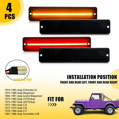 4x Luzes laterais indicadoras LED dianteiras esquerda e direita traseira lente fumê para 1972-75 Jeep CJ6 - Imagem 1 de 4