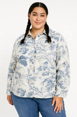 Abrigo Chaqueta Hierba Limón Talla Grande Mujer Azul Blanco Floral Ligero Foto 1 de 4