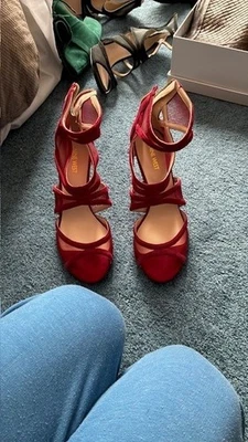 Nine West Gezzica Sandals Red Leather Mesh Open Toe Cut Outs Heels Size 9M - Image 1 of 3