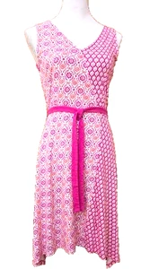 Tommy Hilfiger Dress Sleeveless Belted Fit & Flare Pink V-Neckline Boho- S/P - Picture 1 of 8