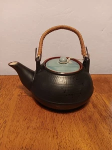 Teekanne mit Bambusgriff Keramik schwarz blau Top - Bild 1 von 6