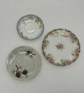 Vintage Mismatched Porcelain China Saucers & Dessert Plate - Set of 3 - Picture 1 of 17