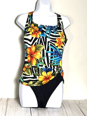 Купальник женский Longitude размер 16 черный оранжевый белый черный и синий цельный - Изображение 1 из 4