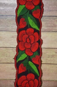 Handgefertigter traditioneller mexikanischer breiter Gürtel voll bestickt rot Blumen Einheitsgröße - Bild 1 von 6