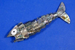 Vintage Abalone Shell Articulated Fish Bottle Cap Opener 7 1/2" - Picture 1 of 10