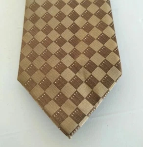 Calvin Klein Seidenkrawatte Gold Kariert Quadrate Geometrisch Herren Krawatte 60 x 3 1/2 - Bild 1 von 11