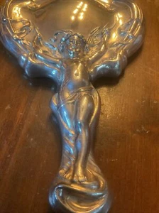 Absolutely Fabulous Cherub  Antique Silverplate Hand Mirror Frame - Picture 1 of 8
