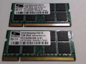 ProMOS PC2-5300s 2x1GB DDR2-667 MHz laptop memory V916765G24QCFW-F5 - Picture 1 of 2
