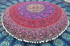 Multi 32* Inches Indian Mandala Round Cushion Cover Ottoman Yoga Pillow Covers