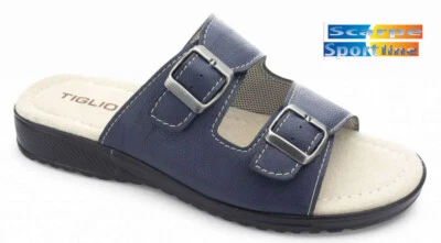 TIGLIO 804 BLU PANTOFOLE CIABATTE UOMO APERTE  ESTIVE FIBBIA SOLETTA PELLLE - Image 1 of 4