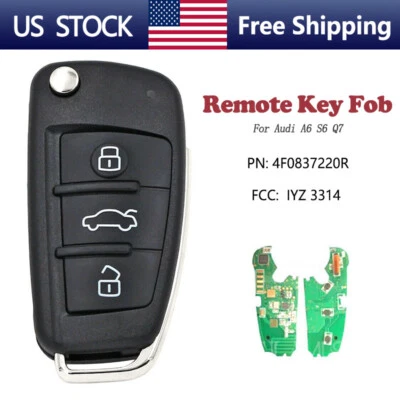 For 2007 - 2010 Audi A6 Q7 S6 Flip Remote Key Fob 315MHZ 4F0837220R  IYZ-3314 - Image 1 of 4