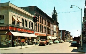 STREET VIEW : COHOES, NEW YORK : OLD CARS : ADVERTISING SIGNS : KRESGE : RPPC - Picture 1 of 4