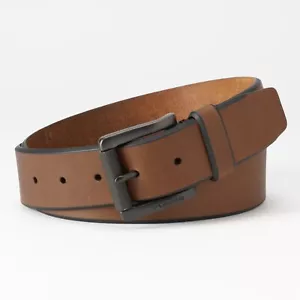 Nuevo Columbia Para Hombre Hebilla Rodillo Borde Biselado Brida Cuero Genuino Cinturón Tostado - Imagen 1 de 1