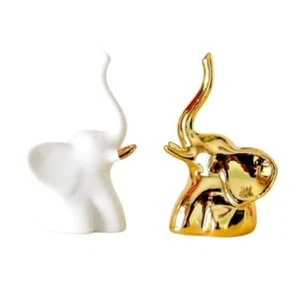 Handmade Ceramic Elephant Home Décor Accents for Shelves, Elephant With Ivory - Picture 1 of 7