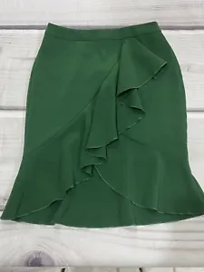 Ann Taylor Size 0 Petite Ruffled Pencil Skirt Green Flared Swing Lined Zip New - Picture 1 of 5