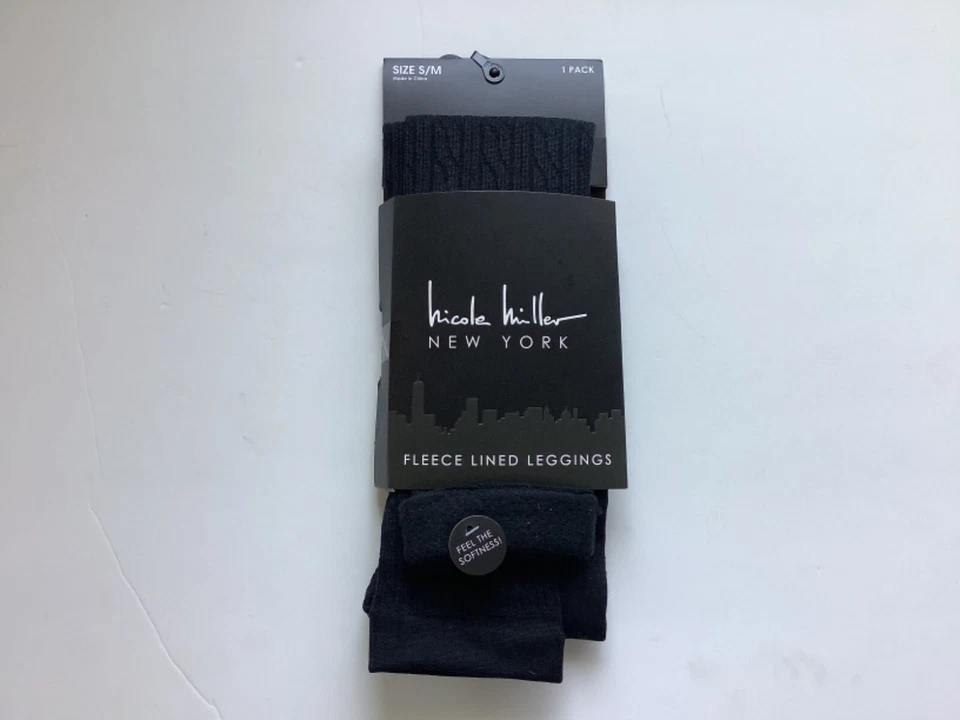 1 PAIR NICOLE MILLER FLEECE LINED BLACK LEGGINGS * NIP * SZ S/M - Image 1 of 1