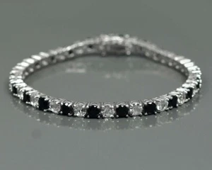 Schwarz Spinell & Weiß Topas Tennis Armband 925 Sterlingsilber Unisex Armband - Bild 1 von 6