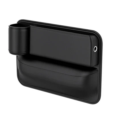 Car Console Left Side Seat Crevice Filler Organizer Box PU Leather W/Cup Holder - Image 1 of 4
