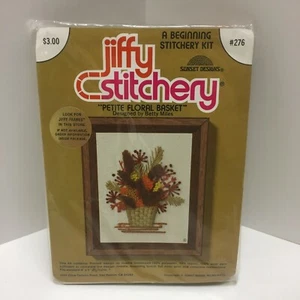 Vintage Sunset Designs Jiffy Stitchery Kit "Petite Floral Basket" #276 versiegelt 1977 - Bild 1 von 8