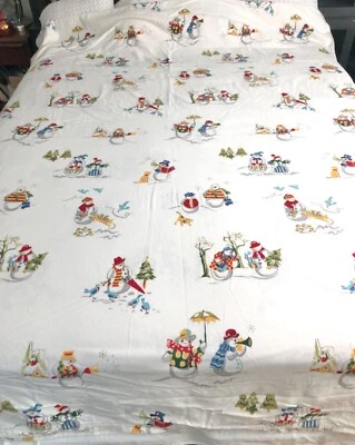 The Company Store 100% Cotton Flannel Duvet Cover Winter Cat Dog Birds SuperTwin - Image 1 of 4
